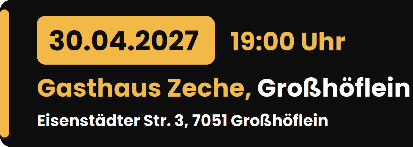 Rudi Strahl's Comedy Show am 30. April 2027 um 19:00 Uhr im Gasthaus Zeche, Rudi Strahl's Comedy Show am 30. April 2027 um 19:00 Uhr im Gasthaus Zeche, Eisenstädter Straße 3, 7051 Großhöflein