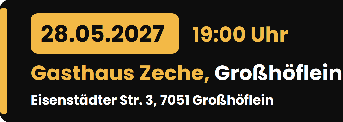 Rudi Strahl's Comedy Show am 28. Mai 2027 um 19:00 Uhr im Gasthaus Zeche, Großhöflein Rudi Strahl's Comedy Show am 28. Mai 2027 um 19:00 Uhr im Gasthaus Zeche, Eisenstädter Straße 3, 7051 Großhöflein