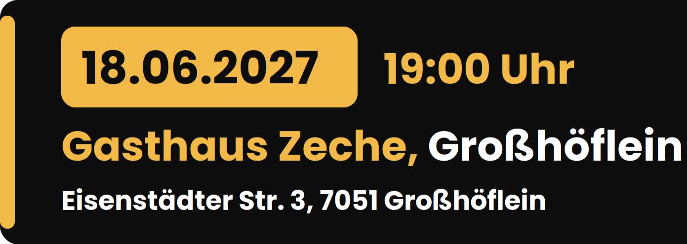 Rudi Strahl's Comedy Show am 18. Juni 2027 um 19:00 Uhr im Gasthaus Zeche, Großhöflein Rudi Strahl's Comedy Show am 18. Juni 2027 um 19:00 Uhr im Gasthaus Zeche, Eisenstädter Straße 3, 7051 Großhöflein