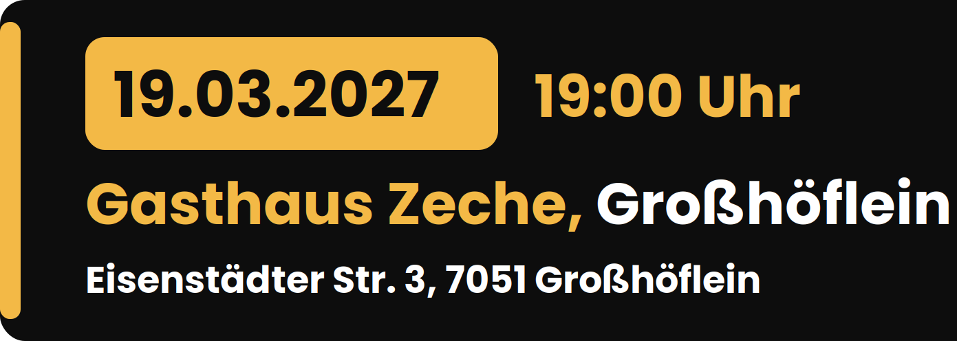 Rudi Strahl's Comedy Show am 19. März 2027 um 19:00 Uhr im Gasthaus Zeche, Großhöflein Rudi Strahl's Comedy Show am 19. März 2027 um 19:00 Uhr im Gasthaus Zeche, Eisenstädter Straße 3, 7051 Großhöflein